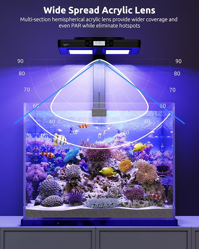 SEAOURA LED Reef Light for Corals, 120W Coral Lights for Reefs Aquarium Tanks, 395nm to 665nm Full Spectrum Programmable with 24/7 Custom Timer for Saltwater Fish Tank SPS LPS