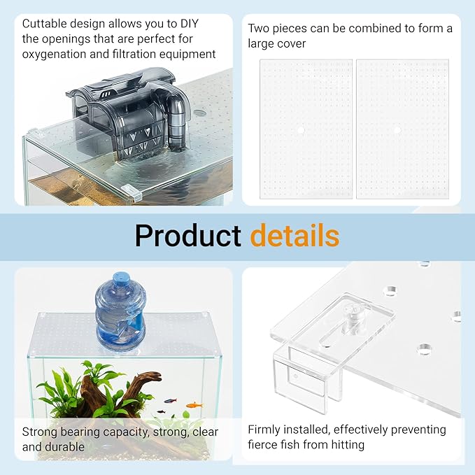 Colingmill 2 Pcs Aquarium Acrylic Fish Tank Lid Covers for 70/75/90/110 Gallon, 48 X18 Glass Cuttable Canopy Top Net, Anti-Jump Net with Clips (Each 22.68 x 16.93 x 0.1in)