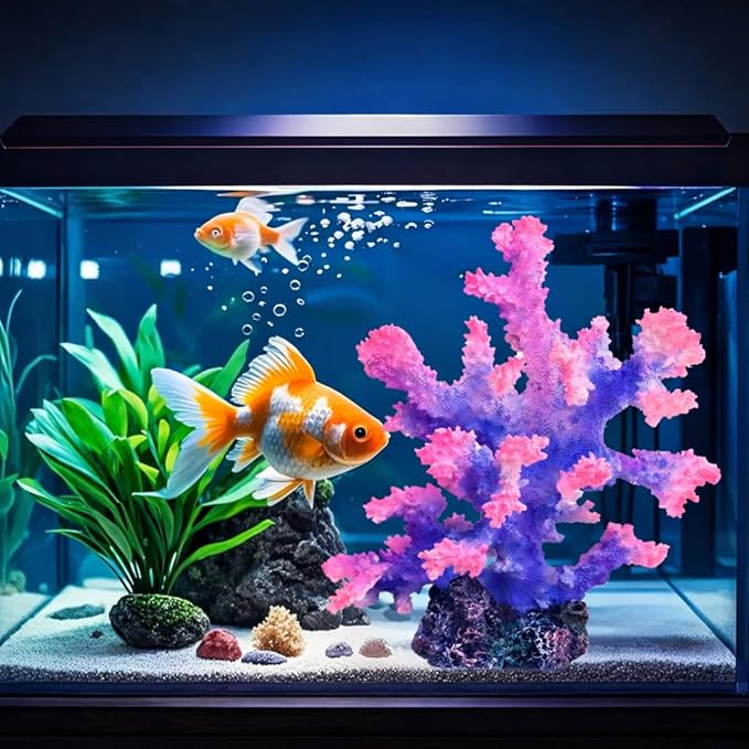Polyresin Coral Ornament for Fish Tank Decorations,Aquarium Landscape Decor - Safe for Saltwater & Freshwater,Purple&Pink