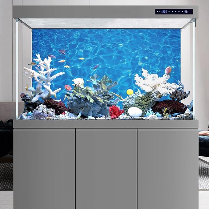 AWERT Vinyl 36x20 inches Underwater Aquarium Background Blue Ripped Water Fish Tank Background Swimming Pool Terrarium Background
