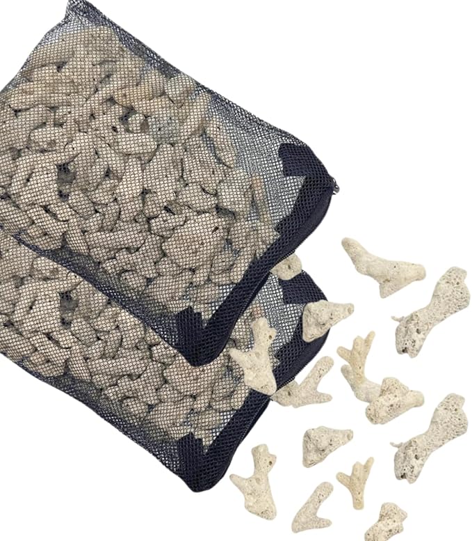 2 Packs Crushed Coral Filter for Aquarium,Fish Tank Crushed Coral for Freshwater Aquarium Ph Aquarium Bio Filter Media Bag Reusable Aquarium Filter