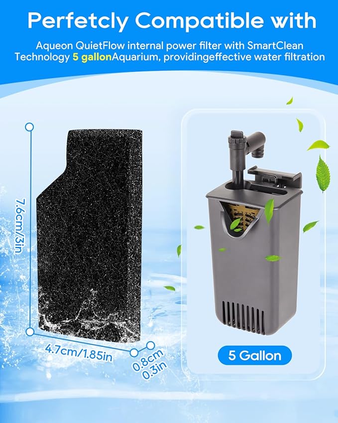 8 Pack Extra Small Aquarium Filter Cartridges Compatible with Aqueon QuietFlow Internal Power Filter SmartClean 5 Gallon, Replacement Filter Cartridge for Fish Tank Filters XS, 3 x 1.85 Inch