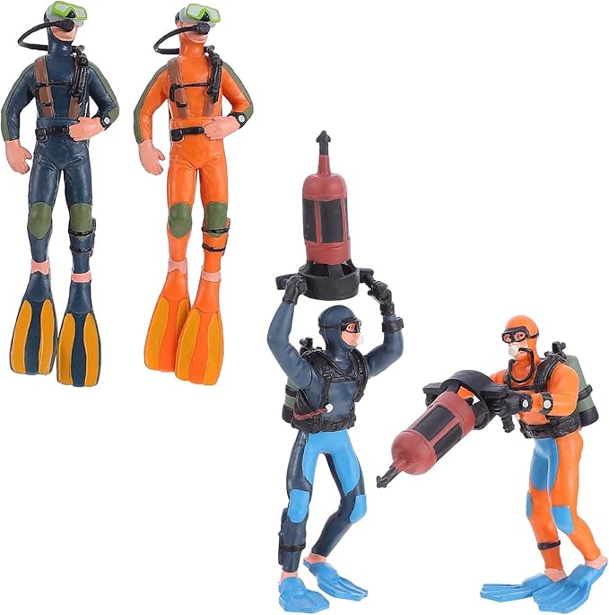 BESPORTBLE Miniature Scuba Diver Action Figures: 4pcs Simulated Underwater Swimmer Figurines for Diorama and Sand Table Layout, Scale Model People Set for DIY Ocean Scene and Education