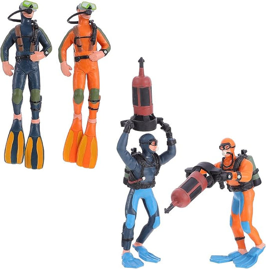 BESPORTBLE Miniature Scuba Diver Action Figures: 4pcs Simulated Underwater Swimmer Figurines for Diorama and Sand Table Layout, Scale Model People Set for DIY Ocean Scene and Education