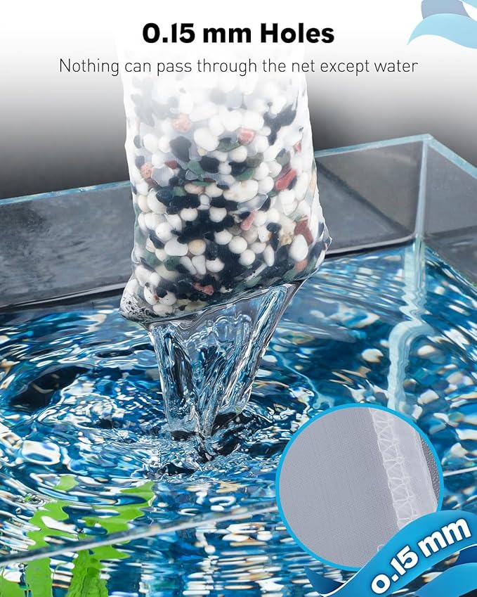 Pawfly 8 Pack Aquarium Filter Media Bags with Drawstring 150 Micron Aquarium Mesh Bag for Fine Resins, Activated Carbon, Bio Filter Balls, Ceramic Rings (8.5" x 3.2")
