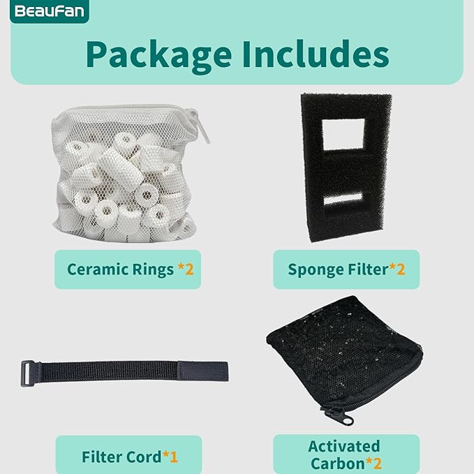 2 Set Aquarium Filter Media Kits Compatible with Fluval Flex (15 Gal) Desktop Aquarium, Includes 2 Carbon Filter Refills, 2 Foam Filters A1375, 2 Ceramic Rings & 1 Filter Cord