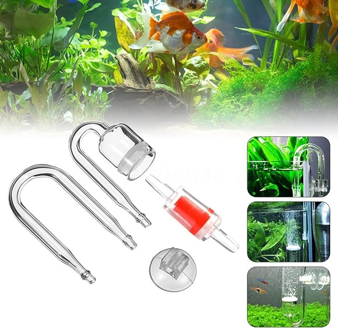 CO2 Diffuser Set for Aquarium Transparent for Size Easy to Install with Suction Cup Check for U Shape Glass T Co2 Diffuser Kit Small for Aquarium