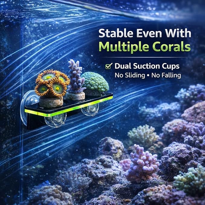 kcrygogo Coral Frag Holder Acrylic Coral Rack with Powerful Double Suction Cup and Placstic Screws Suitable for Household Fish Tanks (2pcs 3 Plug Hole,Fluorescent Green and Orange)