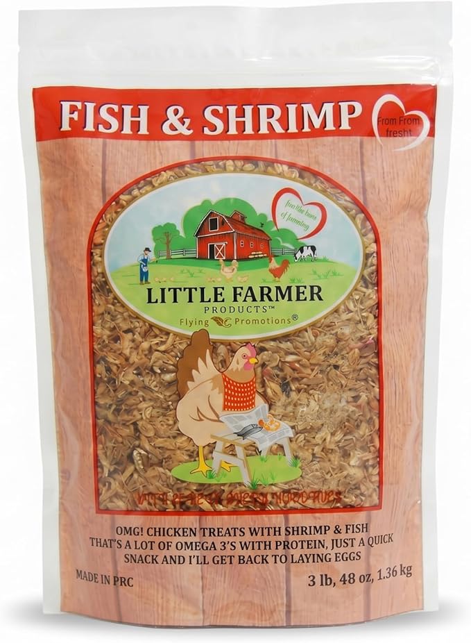 Fish & Shrimp Chicken Treats, Dried Shrimp and Freeze Dried Minnows with Omega 3 and Calcium, Natural Chicken Snacks for Chickens and Ducks – 3 lb