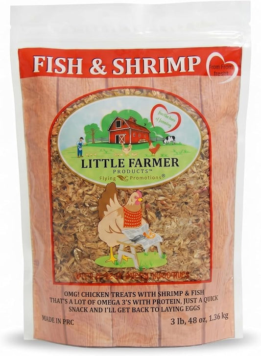 Fish & Shrimp Chicken Treats, Dried Shrimp and Freeze Dried Minnows with Omega 3 and Calcium, Natural Chicken Snacks for Chickens and Ducks – 3 lb