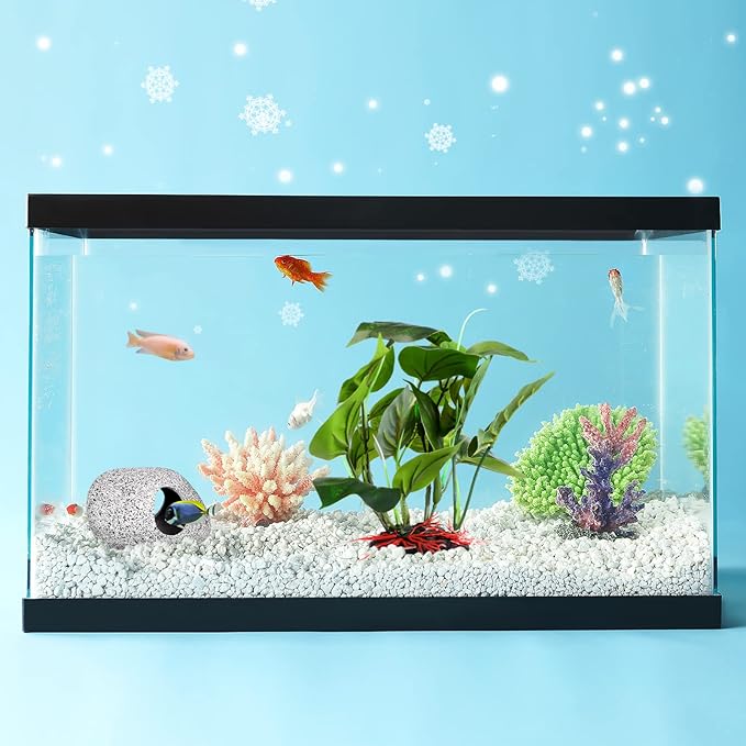 Cichlid Caves for Aquarium - Hideaway Rock Cave with Fish Tank Plants for Betta Shrimp Cichlid Hiding Breeding, Underwater Plastic Plant Aquatic Decor