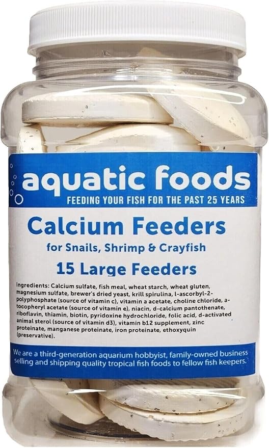 Calcium Enriched Sinking Feeder Disks and Holiday Feeding Food for Shrimp, Snails, Crabs, Crayfish, Hermit Crabs, Plecos, Catfish, All Tropical Fish. 15 Large Discs Medium Jar
