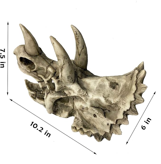 kathson Large Resin Dinosaur Triceratops Skull Décor Aquarium Decoration Reptiles Hideout Fish Tank Ornament Home Landscape Decor