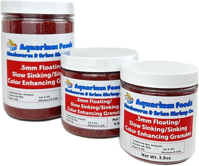 Color Enhancing 0.5mm Floating/Slow Sinking/Sinking Color Enhancing Micro Granules for All Small & Baby Discus, Cichlids, All Tropical Fish…3.8oz Sm Round Jar
