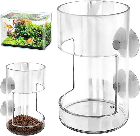 Fish Feeder for Aquarium, Acrylic Fishs Feeding Tube Ring with Suction Cup, No Mess Feeder Dish Accessories, Turtle Shrimp Fishs Tank Stand for Fish Tank,Preventing Food Scattering (Round)