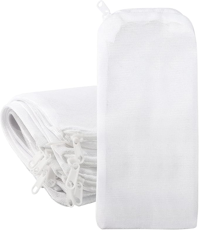 Segarty Filter Bag, 10 Pack 0.5mm Fine Mesh 7.7 x 3 Inch Reusable White Nylon Aquarium Media Net Bags with Plastic Zipper for Ceramic Rings, Bio Balls, Activated Carbon, Charcoal, Fish Tank