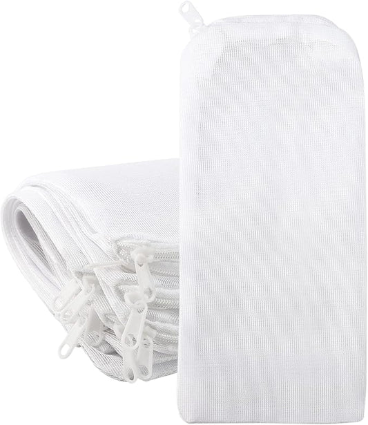 Segarty Filter Bag, 10 Pack 0.5mm Fine Mesh 7.7 x 3 Inch Reusable White Nylon Aquarium Media Net Bags with Plastic Zipper for Ceramic Rings, Bio Balls, Activated Carbon, Charcoal, Fish Tank