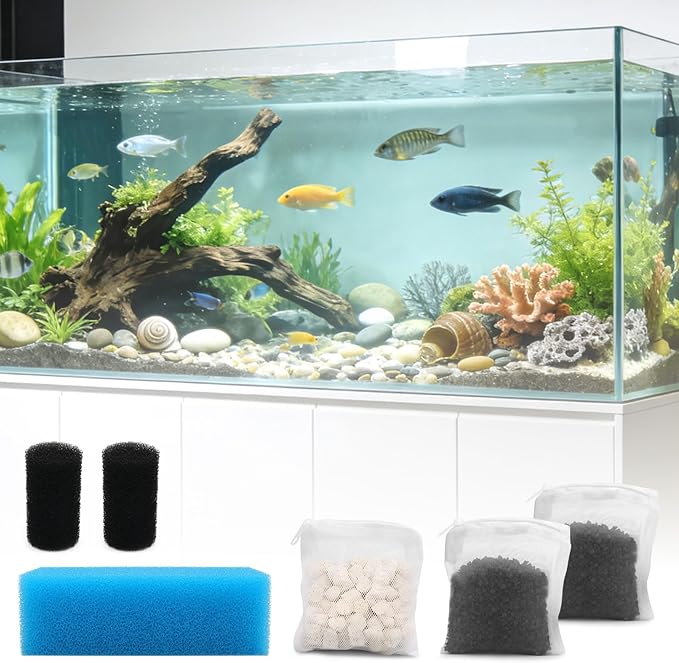 Big Peng AC50 Aquarium Filter Media Maintenance Kit Compatible with Aquaclear Fluval AC50 Power Filters, Includes 1 Blue Foam, 2 Activated Carbon, 1 BioMax Pellets, 2 Intake Strainer Sponge