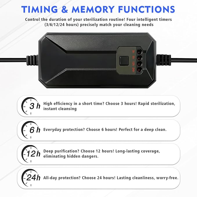 UV-C Aquarium Clean Light with Timer, Mini 3W 5W 7W 9W 11W Submersible Algae Clean Light Water Green Clean Fish Tank Water Clean Lamp for Sump Pond Filter Tank (9W Timer)
