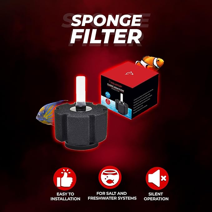 Aquatop Internal Sponge Filter – for Aquariums Up to 40 Gallons – Compatible with Air Pumps or Powerheads – Mechanical & Biological Filtration