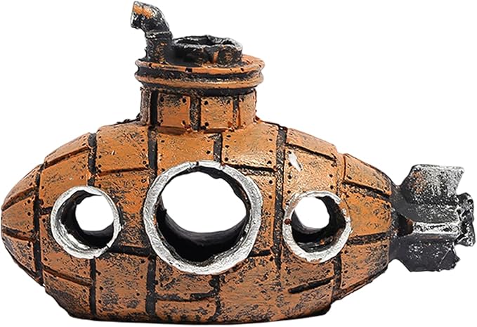 Resin Submarine Ornament: Safe Multi-Level Hideout + Spawning Caves for Aquariums, Boosts Cherry Shrimp Breeding Success, Protects Small Fish & Crabs (Fresh/Saltwater)