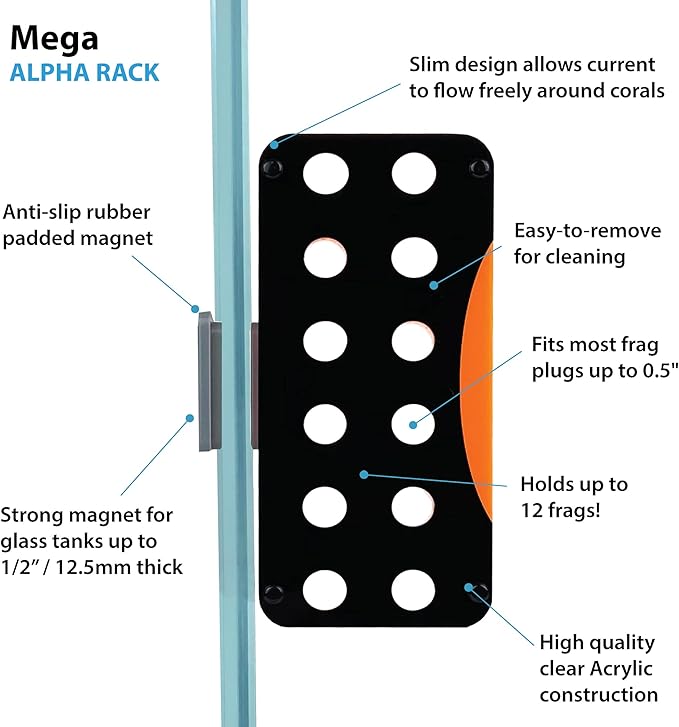 ESHOPPS Alpha Rack Mega Magnetic Coral Frag Rack 12 Holes with Strong Anti-Slip Rubber Padded Magnet for Reef Tanks