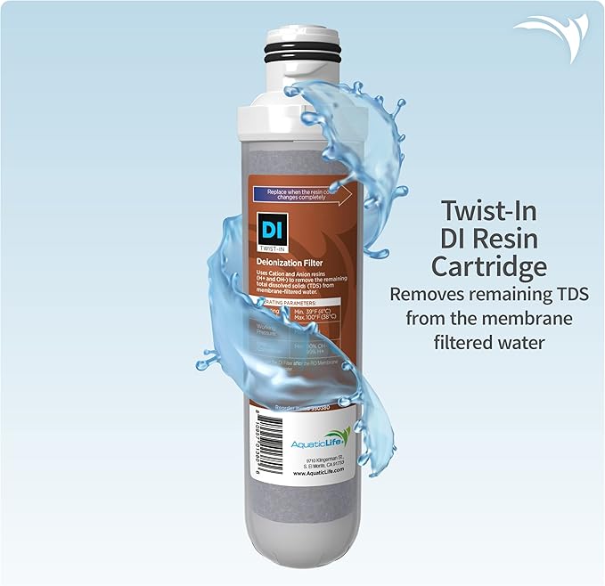 Aquatic Life Twist-In Reverse Osmosis Aquarium Water Filter Replacement Cartridge Pack, Includes 75 GPD Membrane, Sediment, Carbon Block and Deionization DI Filters for 3 and 4-Stage RO/DI System