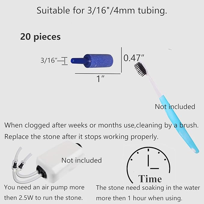 Aeration Stones Air Stones Bubble Diffuser Fit for Aquarium Fish Tank Hydroponics, 20 Pieces, 0.47" by 1", Blue