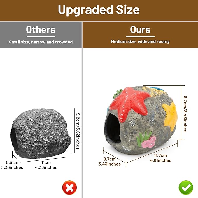 Upgraded Magnetic Detachable Aquarium Hideaway Coral Rock Cave to Check Your Aquatic Pets to Breed, Play and Rest Safe and Non-Toxic Resin Fish Tank Viewing Hideout Ornaments