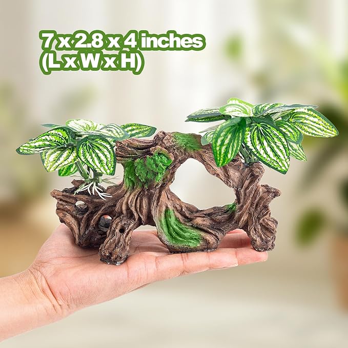 CousDUoBe 8 Pcs Fish Tank Decor，Silk Aquarium Plants Green Silk Leaf pad Hammock Artifical Driftwood cave Betta Fish Tank Accessories 7 x 2.8 x 4 inches(LxWxH)