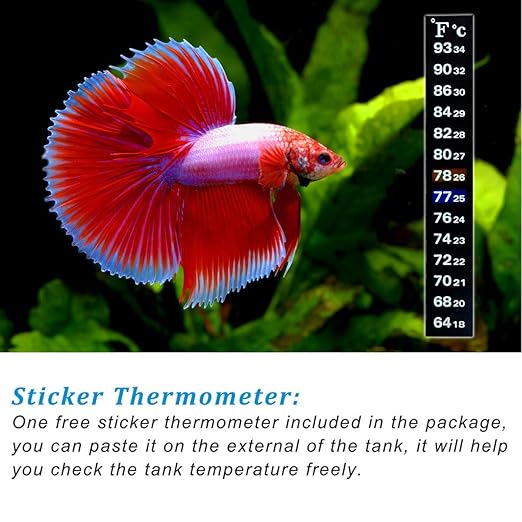 PULACO 25Watt Mini Aquarium Submersible Betta Heater with Free Thermometer Strip for 1-6 Gallon Fish Tanks (Preset Temperature 78℉)