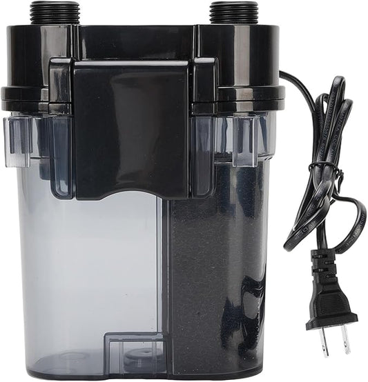 Aquarium Hang On Filter, 300L / H 4W Plastic External Wall Mounted Fish Filter, Submersible Hanging Activated Carbon Biochemical Aquarium for Water Pressure Pump (US Plug 110V)