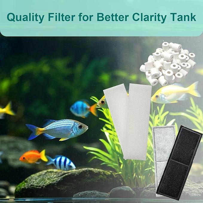 2 Set Aquarium Filter Media Compatible with Fluval U3 Underwater Filter, Include 4 Carbon Foam Filter Pads, 4 Sponge Filters and 1 Ceramic Ring, Fit for Freshwater and Saltwater Aquariums