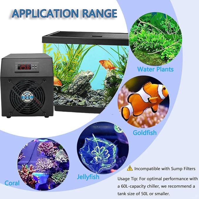 Aquarium Chiller, 16 Gallon/60L 2 in 1 Aquarium Cooler for Hydroponic System, Water Chiller with Pump and Pipe for Fish Shrimp Coral 2in1AquariumHeaters/Chiller