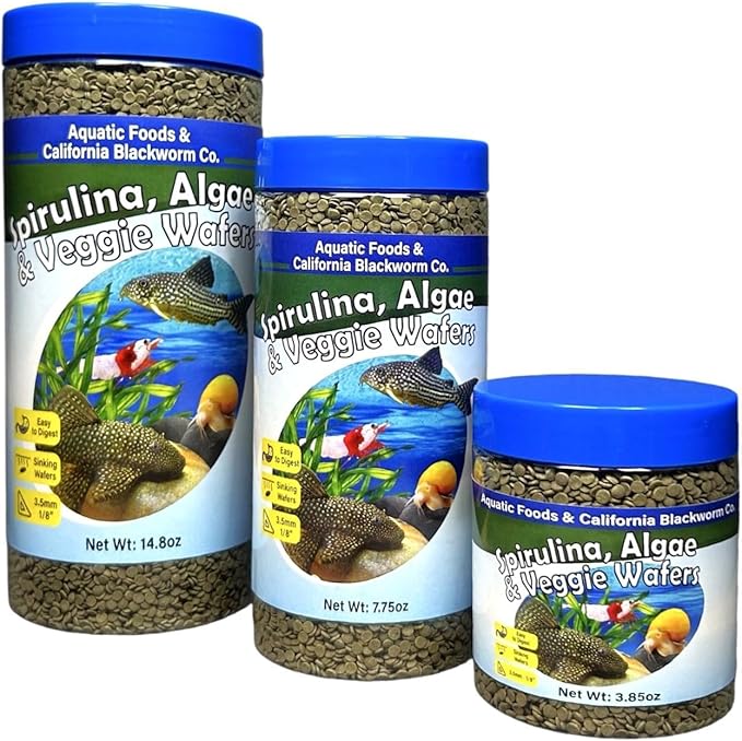 3.5mm - 1/8" Micro Sinking Wafers of Spirulina, Algae & Veggies for Bottom Fish, Plecos, Shrimp, Snails, All Tropical Fish, 4-Type Wafer & 12-Type Pellet Mix Included 10oz