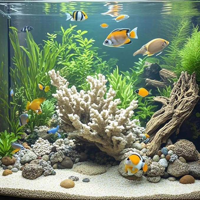 Crushed Coral Filter for Freshwater Aquarium pH Buffer Media, 1.1lb Natural Coral Gravel with Reusable Mesh Bag for Fish Tank Cichlid Substrate, Calcium Mineral for Snails