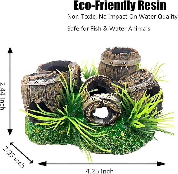 Aquarium Decorations Cave – Resin Fish Tank Ornament Barrel Hideout for Betta, Shrimp & Small Fish, Rock Cave Shelter Breeding & Hiding Decor Broken Barrel Aquarium Decoration (Broken Barrel-01)