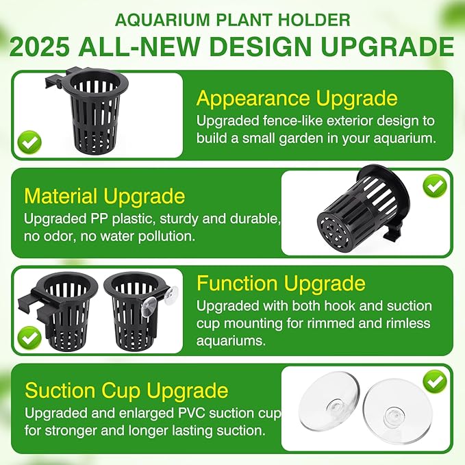 Borlech 2025 New Upgraded Large Aquarium Plant Holder with 1.57-inch Extension Hooks and Suction Cups for Fish Tank Aquaponic Plant Cultivation and Aquascape Accessories Decorations (2 PCS)