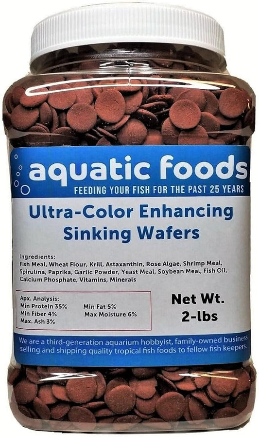 Ultra Color Enhancing 12mm - 1/2" Sinking Wafers of Krill, Astaxanthin, Rose Algae. for Bottom Fish, Plecos, Shrimp, Snails, All Herbivorous & Omnivorous Tropical Fish...2-lb Jar