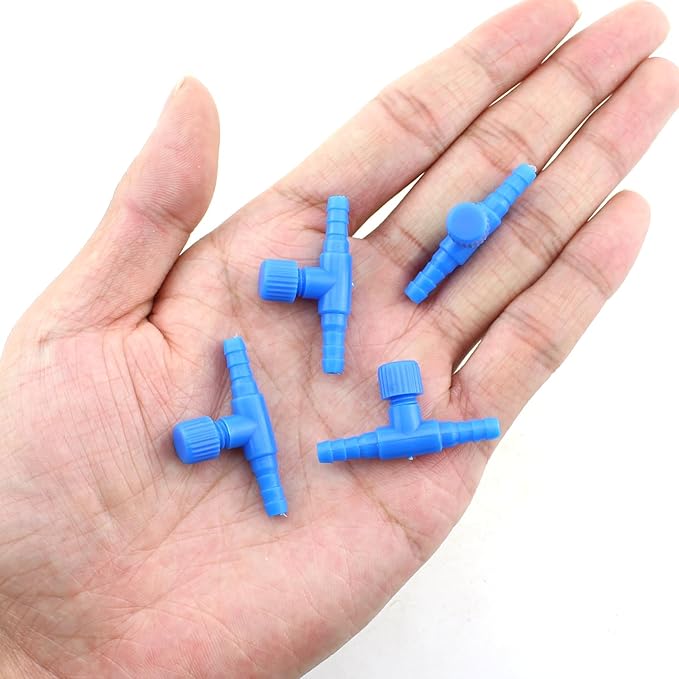 12PCS 3/16 inch ID Aquarium Air Control Valve 4mm Oxygen Tube Blue Single Way Plastic Air Flow Control Regulator Fish Aquarium Air Pump Accessories