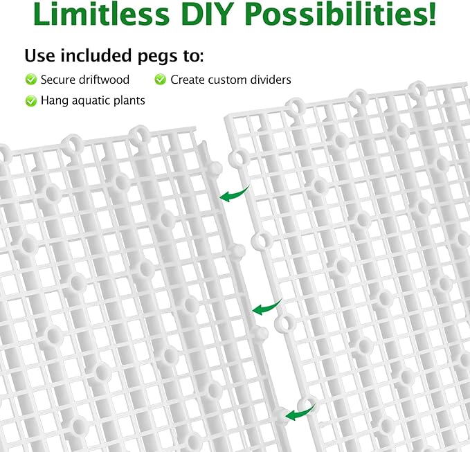 12pcs Aquarium Fish Tank Divider Filter Bottom with Bracket, Plastic Egg Crate Grid (11.6X5.7inch) for Fish Tank Separation, Bottom Filtration & DIY Aquascaping (White, 72 Brackets)
