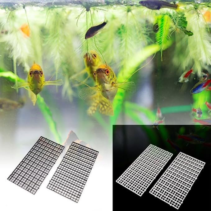 4 Pcs Aquarium Grid Divider Tray Egg Crate Aquarium Fish Tank Filter Bottom Isolation Board Partition Net Pane for Mixed Breeding,Black,White
