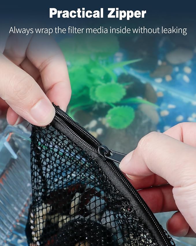 Pawfly 8 Pcs Aquarium Filter Media Bags, Fish Tank Coarse Mesh Bag with Plastic Zipper Soft Aquarium Mesh Bag for Activated Carbon, Bio Filter Balls, Filter Stones, Ceramic Rings(8" x 5.5")