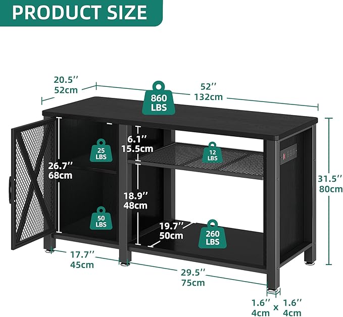 YITAHOME Heavy Duty 55-75 Gallon Aquarium Stand with Power Outlets, Cabinet for Accessories Storage - Metal Fish Tank Stand Suitable for Fish, Turtle Tank, 880LBS Capacity, Black