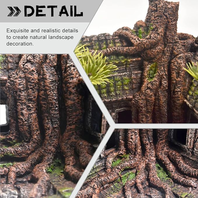 Aquarium Decorations Large Fish Tank Ornament Reptile House Shelter Decor Aquarium Hides with Betta Cave Temple Ruins Tree House Aquarium Landscape Decoration