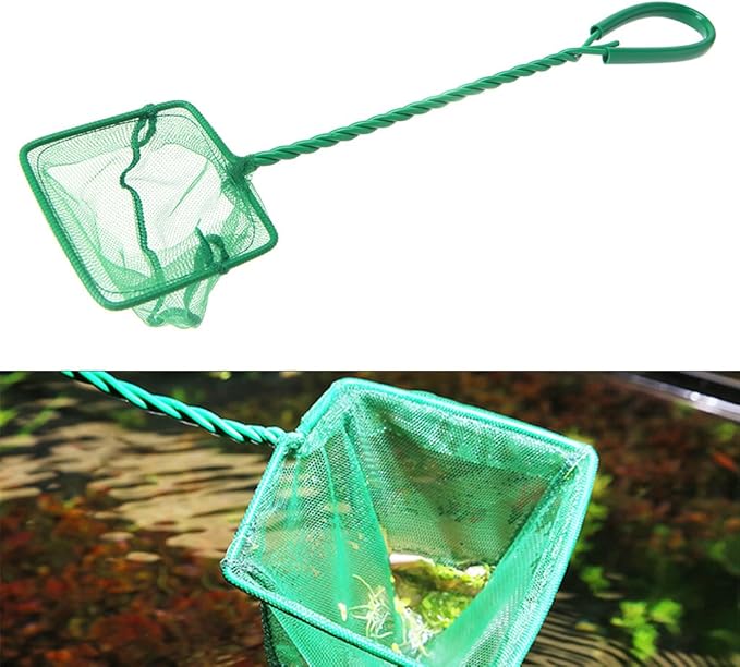 Aquarium Fish Net 4" Fine Mesh Green Skimmer Filter for Small Fish Tanks Catch Net with Comfortable