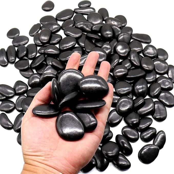 Black Rocks - Polished MD (1 to 2 Inch), 10 lbs Decorative for Gardens, Landscaping, Succulents & Pots