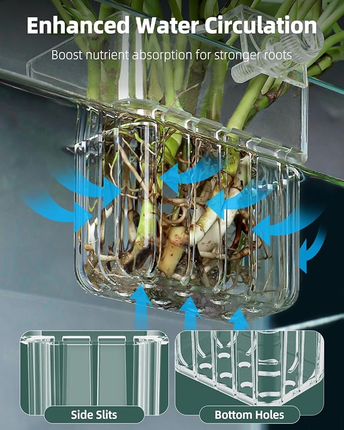 Pawfly 2 Pcs Clear Acrylic Aquarium Plant Holder for Fish Tanks, Top Hanging Fish Tank Planting Holder with Hook, Adjustable Aquarium Planter Cup