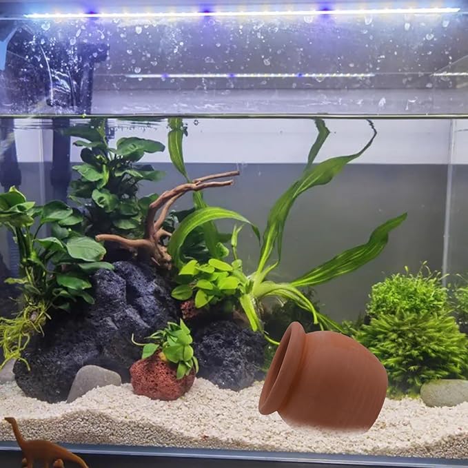 Betta Hide Ceramic Jar Ornament Aquarium Decorations Fish Tank Accessories Decor Hideaway Cave Hideout for Amano Shrimp Cichlid Bonsai to Play Spawn and Rest (Large)