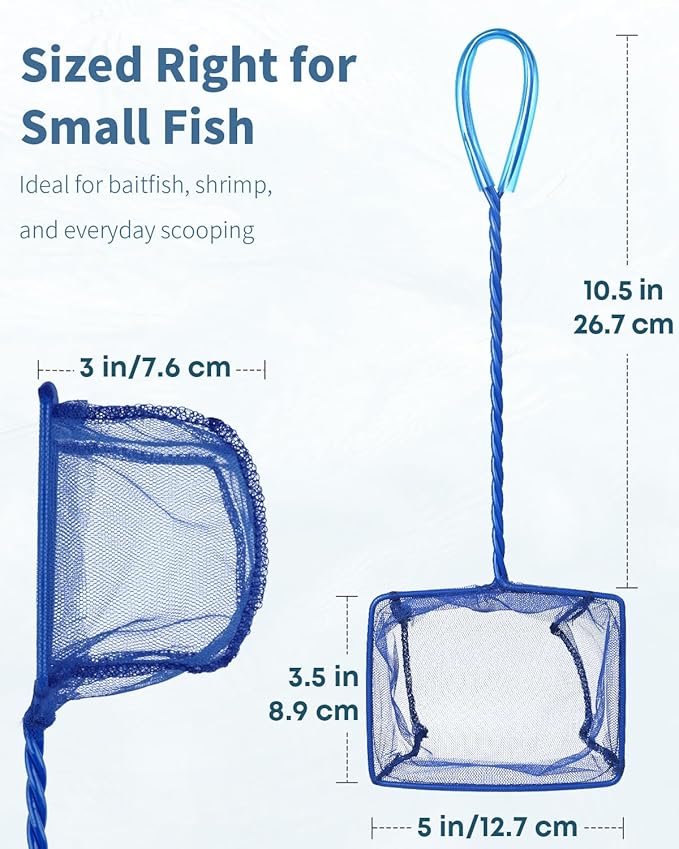 Pawfly 5''/6'' Fish Net for Fish Tank, Aquarium Net with Braided Metal Handle and Nylon Mesh, Small Fish Net Minnow Net for Pond Freshwater and Saltwater